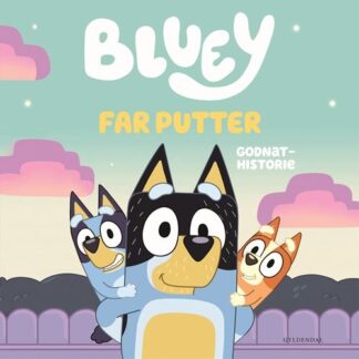 Billedbog med Bluey, og far som skal putte børnene