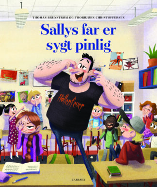 sallys far er sygt pinlig bog, billedbogsserie, seriebøger, højtlæsning for børn, børnebøger