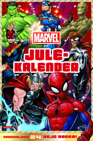 marvel julekalender med 24 små bøger med marvel historier for de små børn